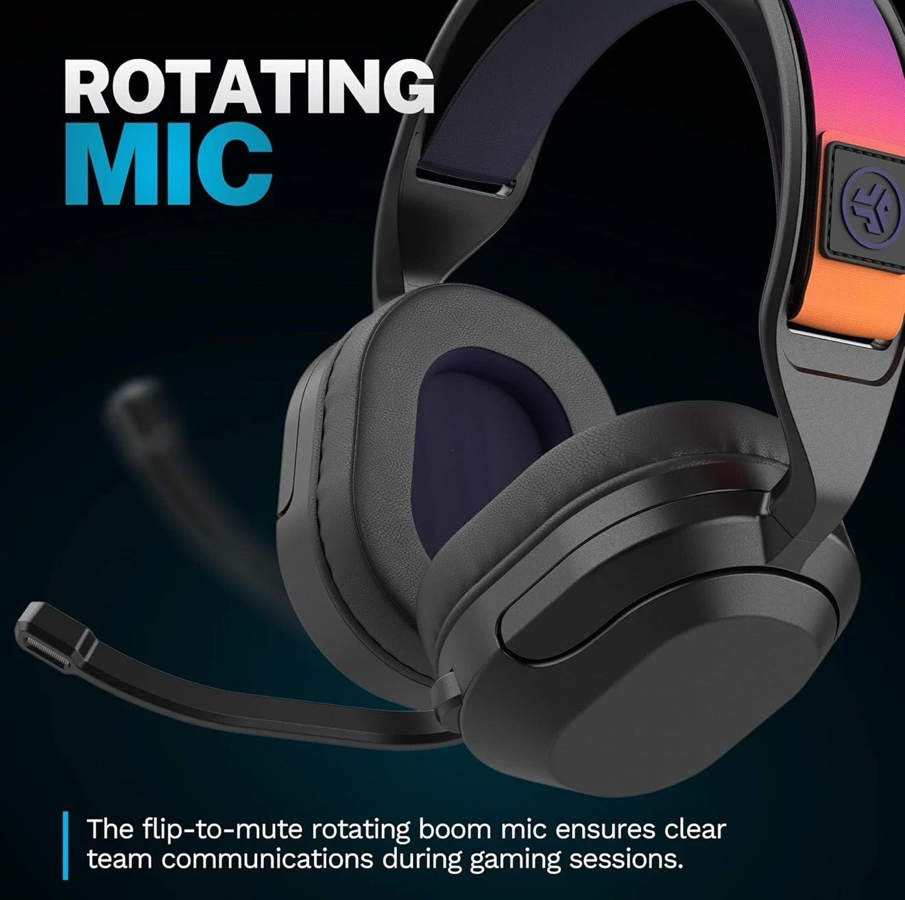 JLab Nightfall Wireless Gaming Headset All-Night Comfort Flip Mute Rotating Mic
