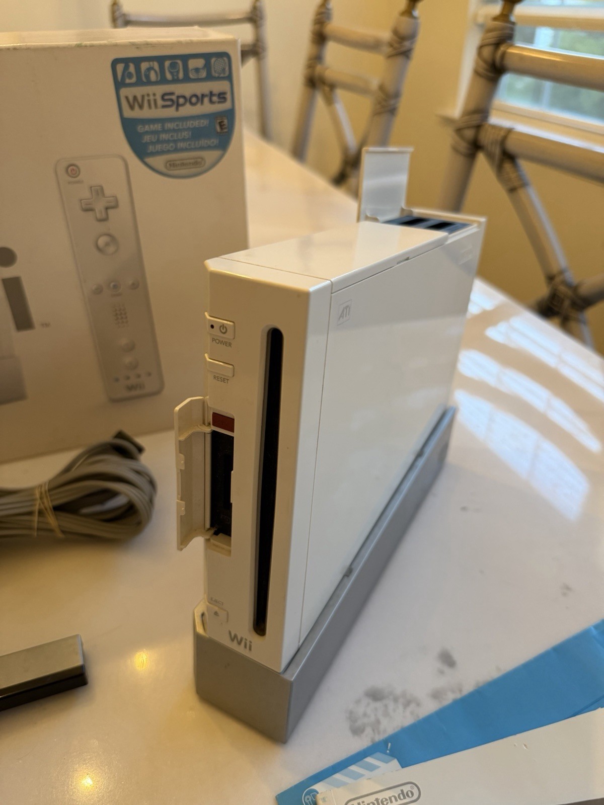 Nintendo Wii Console White w/ 2 Remotes, All Cords, Sensor, & USB Cooling Fan