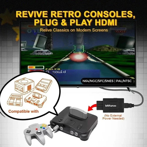 Bitfunx N64 HDMI Adapter 720P 1080P HD Converter Upscale N64 SNES SFC GameCube