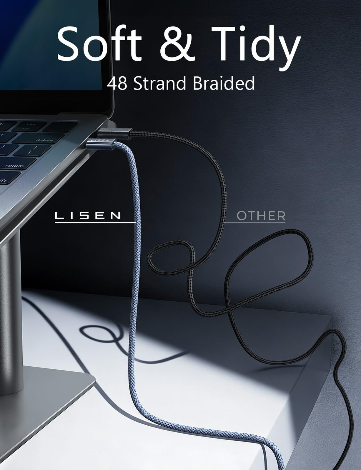 USB C to USB C Cable 240W Fast Charging 6.6FT Braided Black for MacBook iPad Pro