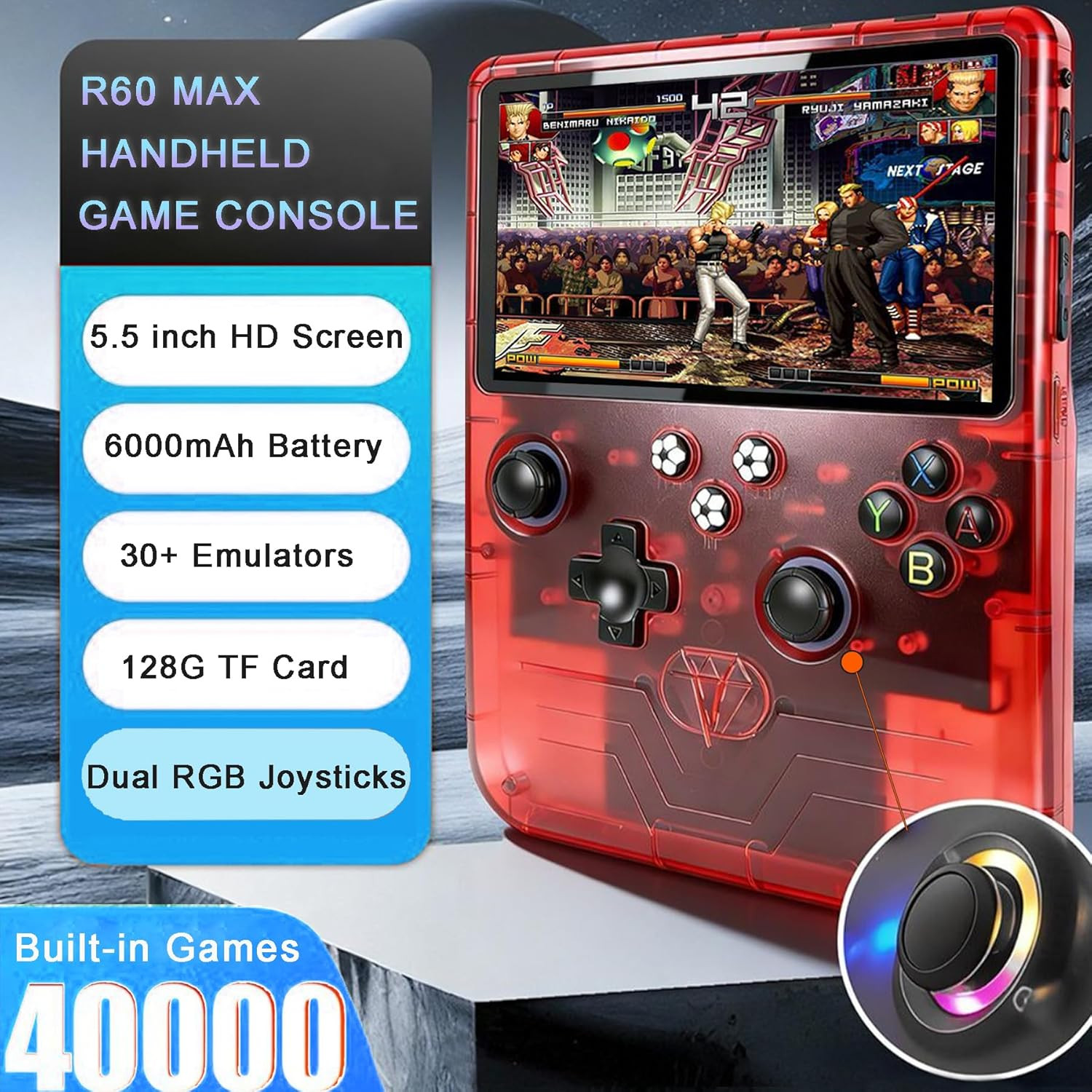 R60MAX Handheld Game Console, 5.5 Inch IPS Screen Retro Gaming Consoles, 40000 i