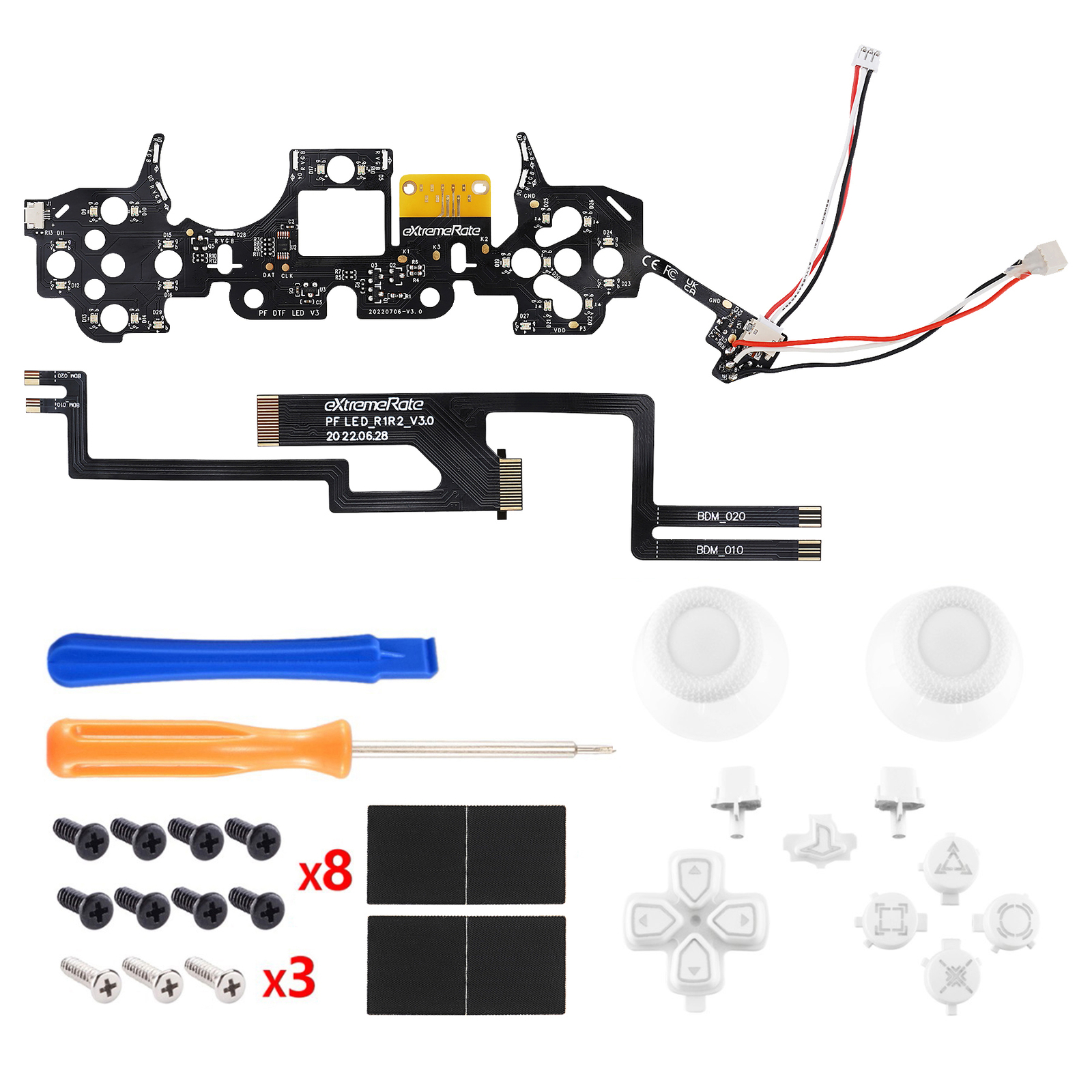 Multi-Colors Luminated White Symbols Buttons DTF V3 LED Kit for ps5 Controller