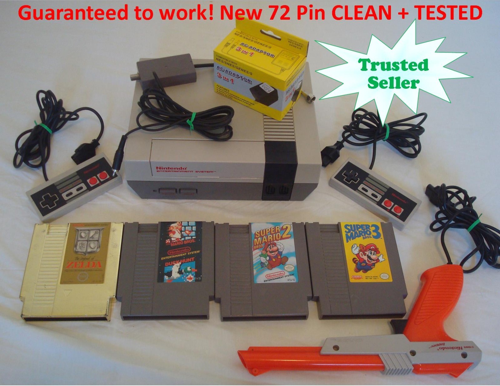 Nintendo NES ORIGINAL Console Bundle NEW PIN Super Mario Bros 1 2 3 GOLD ZELDA
