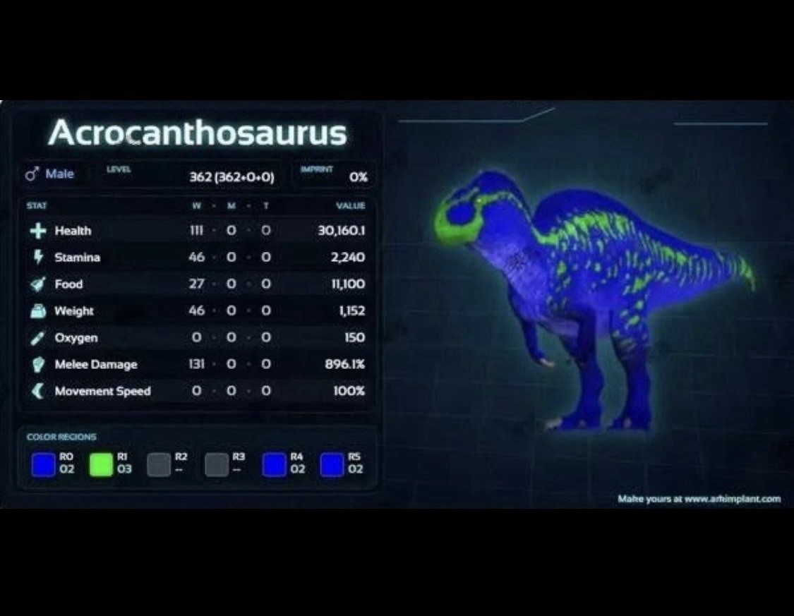 Ark Survival Ascended Pve PC/XBOX/PS5 Top Stat Acrocanthosaurus Clone Pair