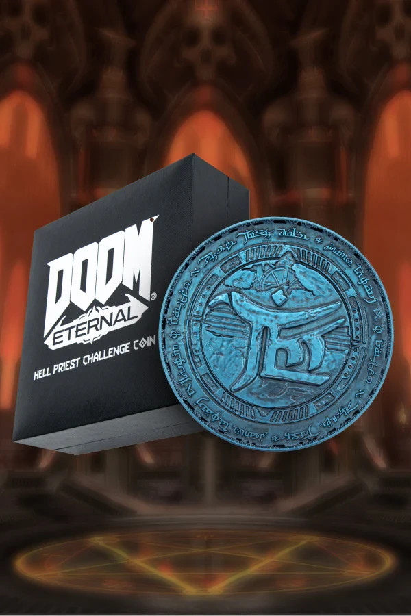 Doom Eternal Hell Priest 4.5″ Metal Challenge Coin Bethesda Rare New In Box