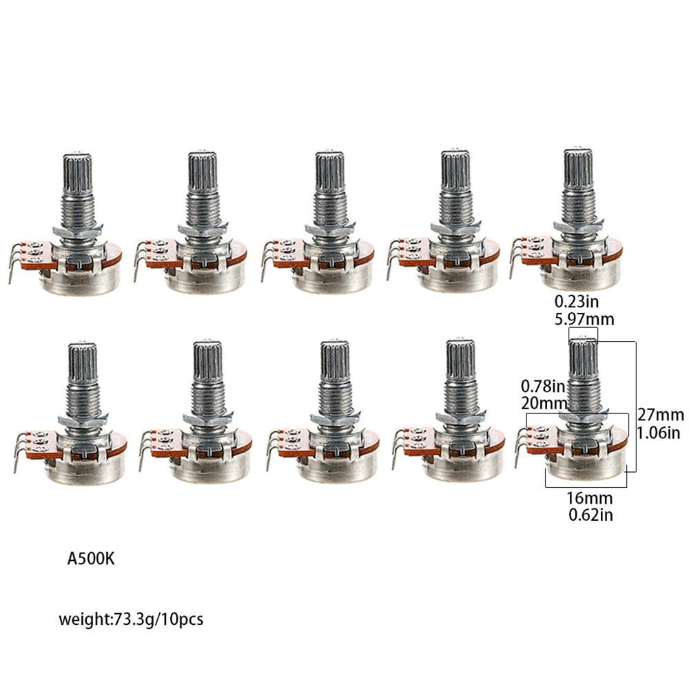 10Pcs Potentiometers 500K Ohm Guitar Bass Pots Split Shaft Rotary Audio Taper
