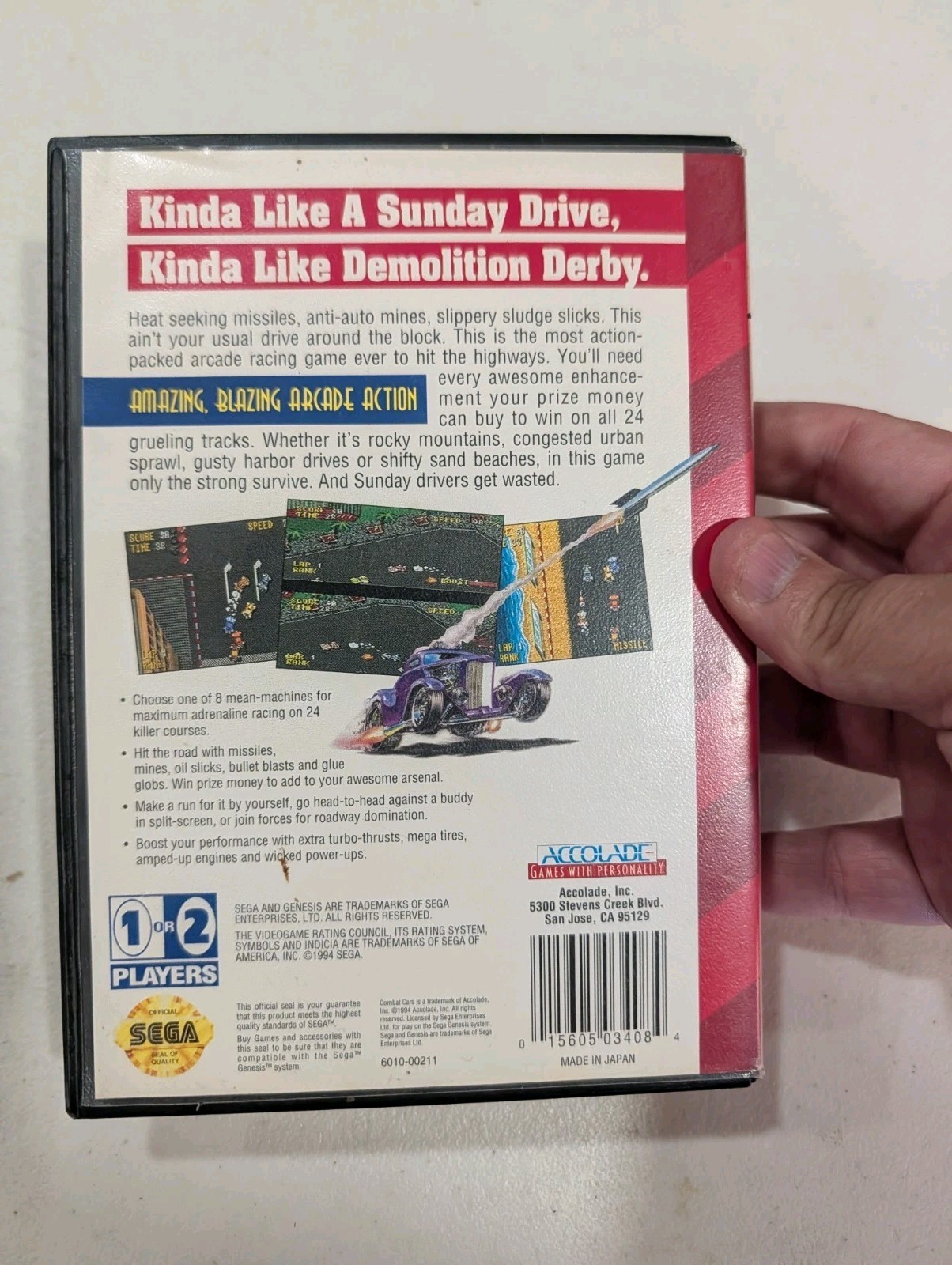COMBAT CARS SEGA GENESIS GAME CARTRIDGE GAME, Manual, Case Tested