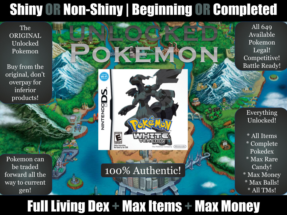 Authentic Unlocked Pokemon White – All 649 Legal Shiny, All Items, Max Money DS