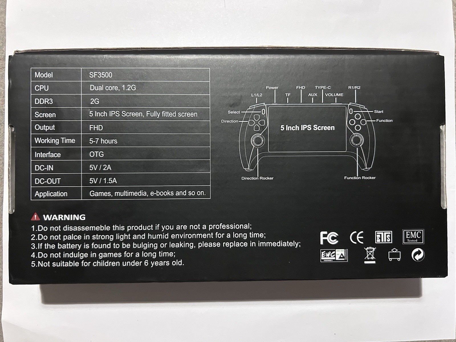 Multifunctional 5 Inch IPS HD Retro Handheld Game Console SF3500 Support Multi-S