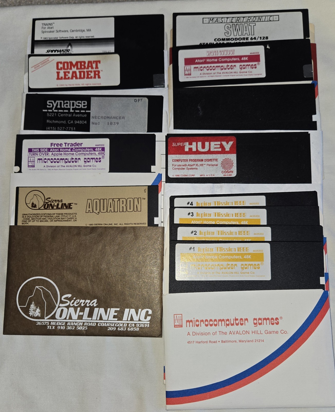 Atari 800 Disk Lot Aquatron, Necromancer, Jupiter Mission, Swat, Huey Loose Lot