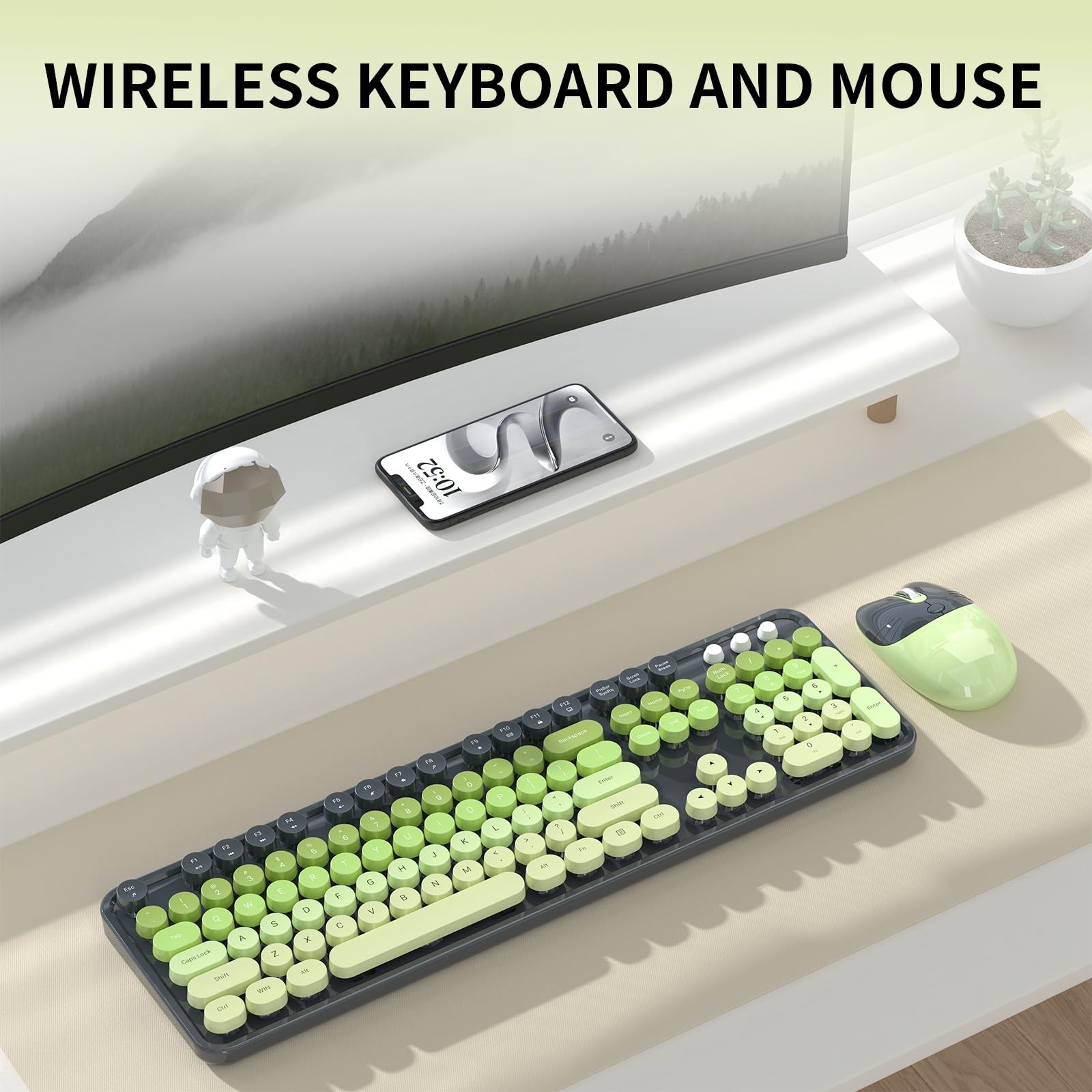 Wireless Keyboard and Mouse, MOFII 104 Round Keycaps Retro Typewriter with OT…
