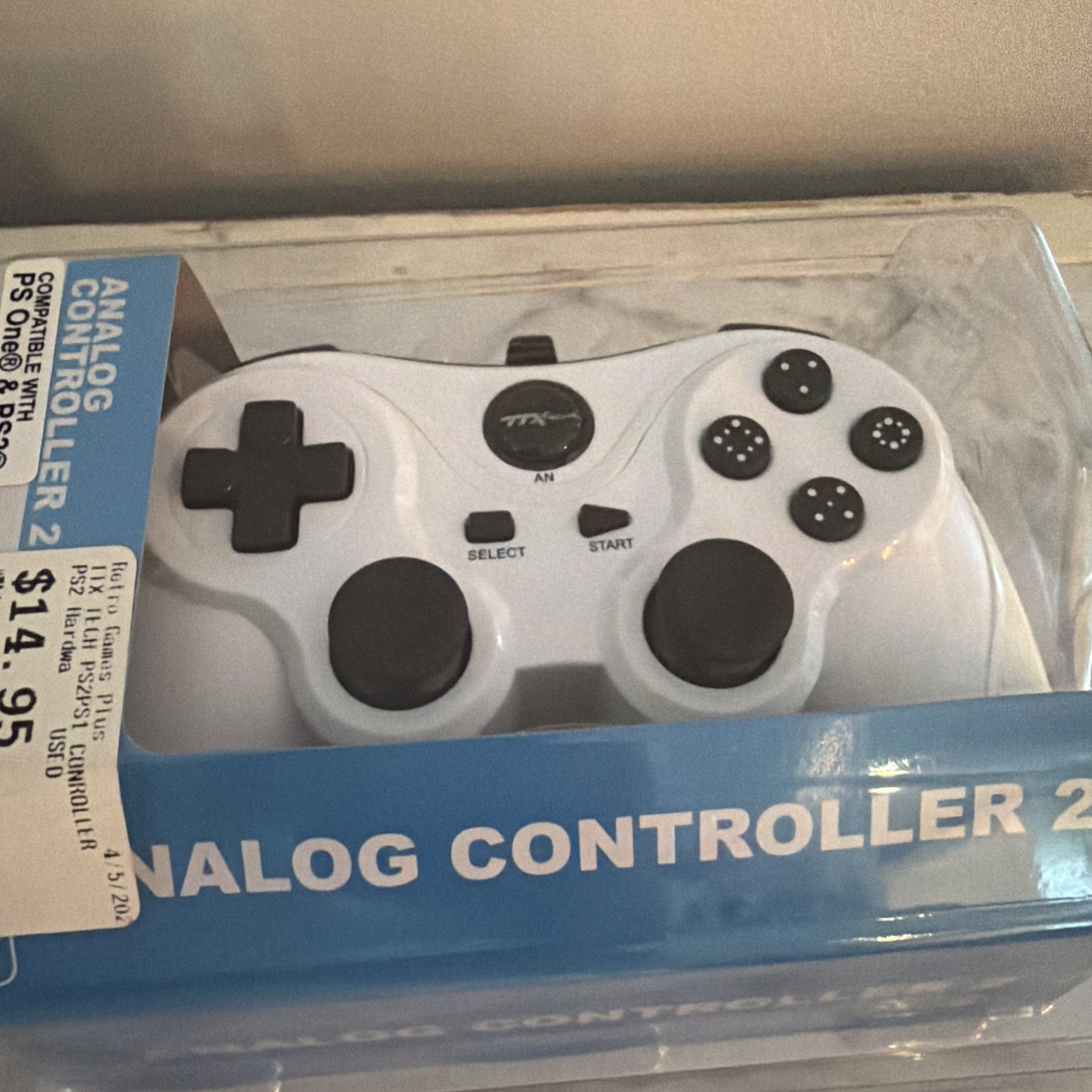 Lot of 2 TTX Tech PS2 & PS1 Analog Controller 2 Wired PS1 & PS2 White and Blue