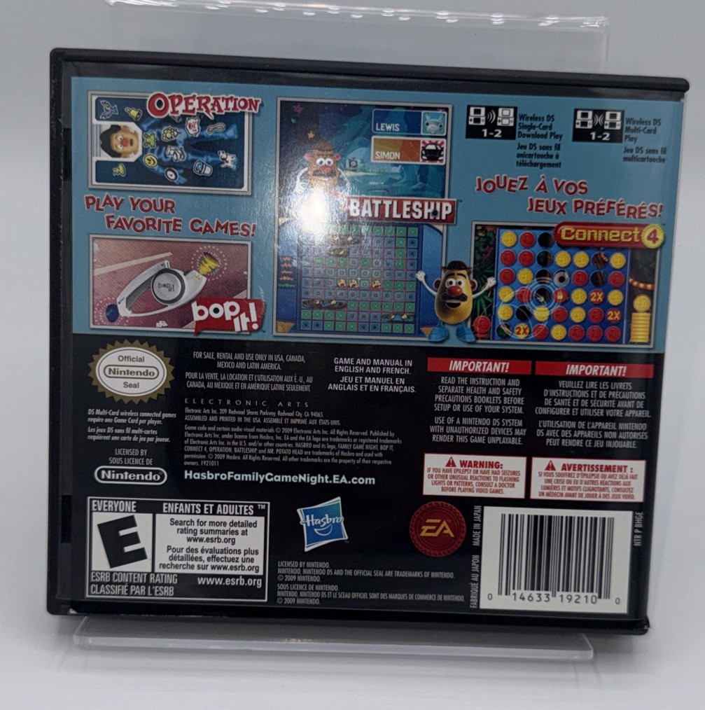 Hasbro Family Game Night (Nintendo DS, 2009) Case, Manual, Inserts Only No Game