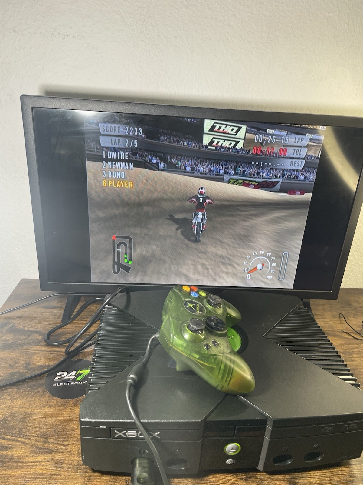 Xbox Original Console Microsoft Black w/ Green Controller AV Power READ TESTED