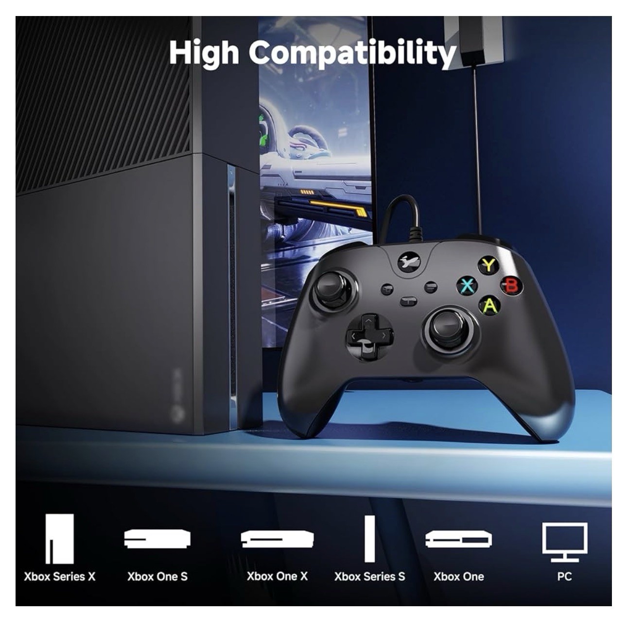 Wired USB Turbo Controller 3.5mm Jack Black Xbox One/Series X|S PC 7.2ft