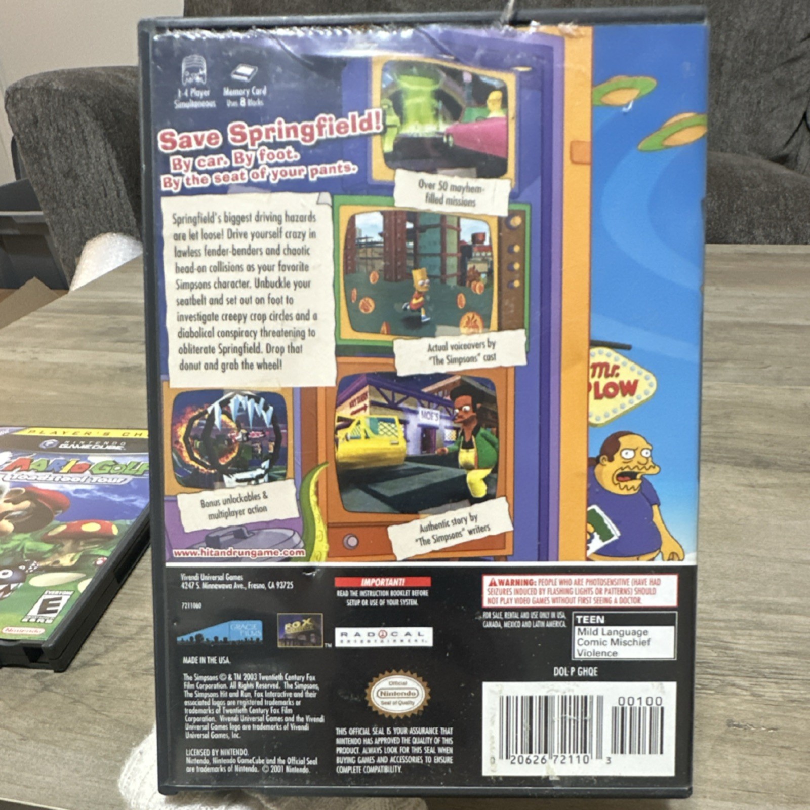 Nintendo GameCube Lot: Wired Controller + Mario Golf + Simpsons Hit & Run