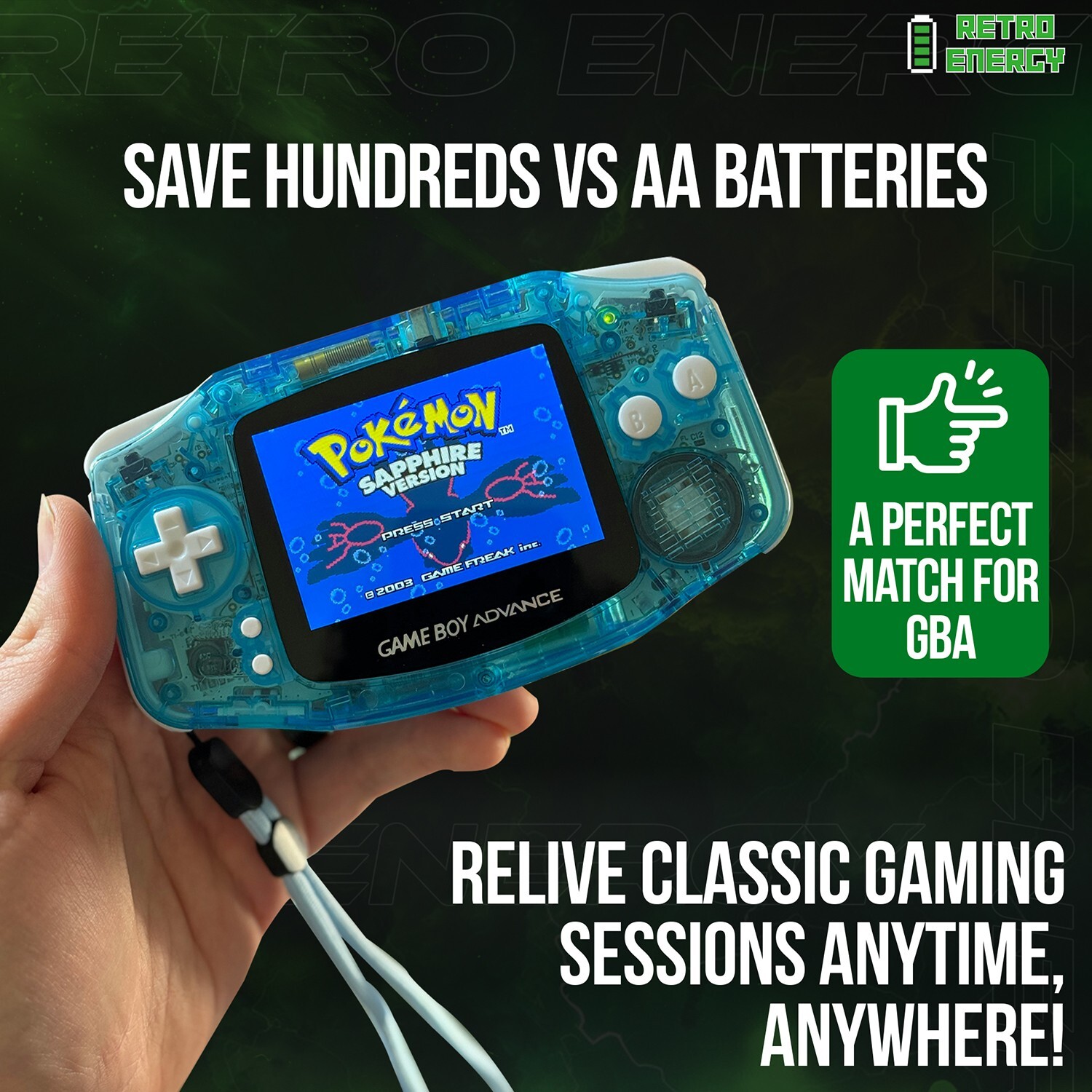 Retro Energy 1800 mAHz Game Boy Advance USB-C Rechargeable Battery – 14+ Hours