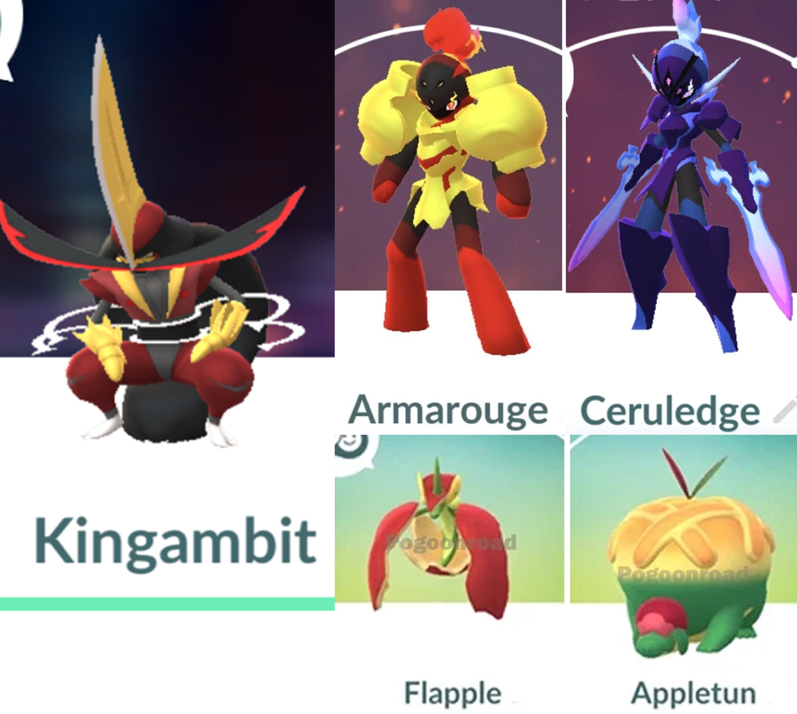 Kingambit Armarouge Ceruledge Flapple Appletun Pokemon Regular Normal Rare Go