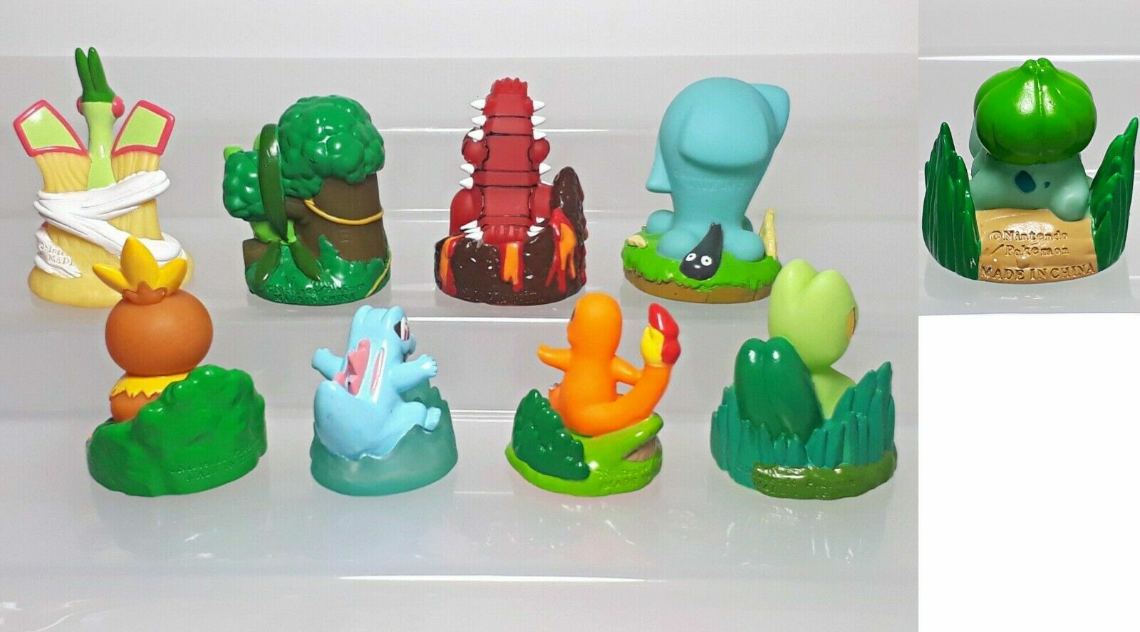 Pokemon Tomy Chara Bottlin Figure Set (9) Groudon Bulbasaur Totodile 1.5-2.4in
