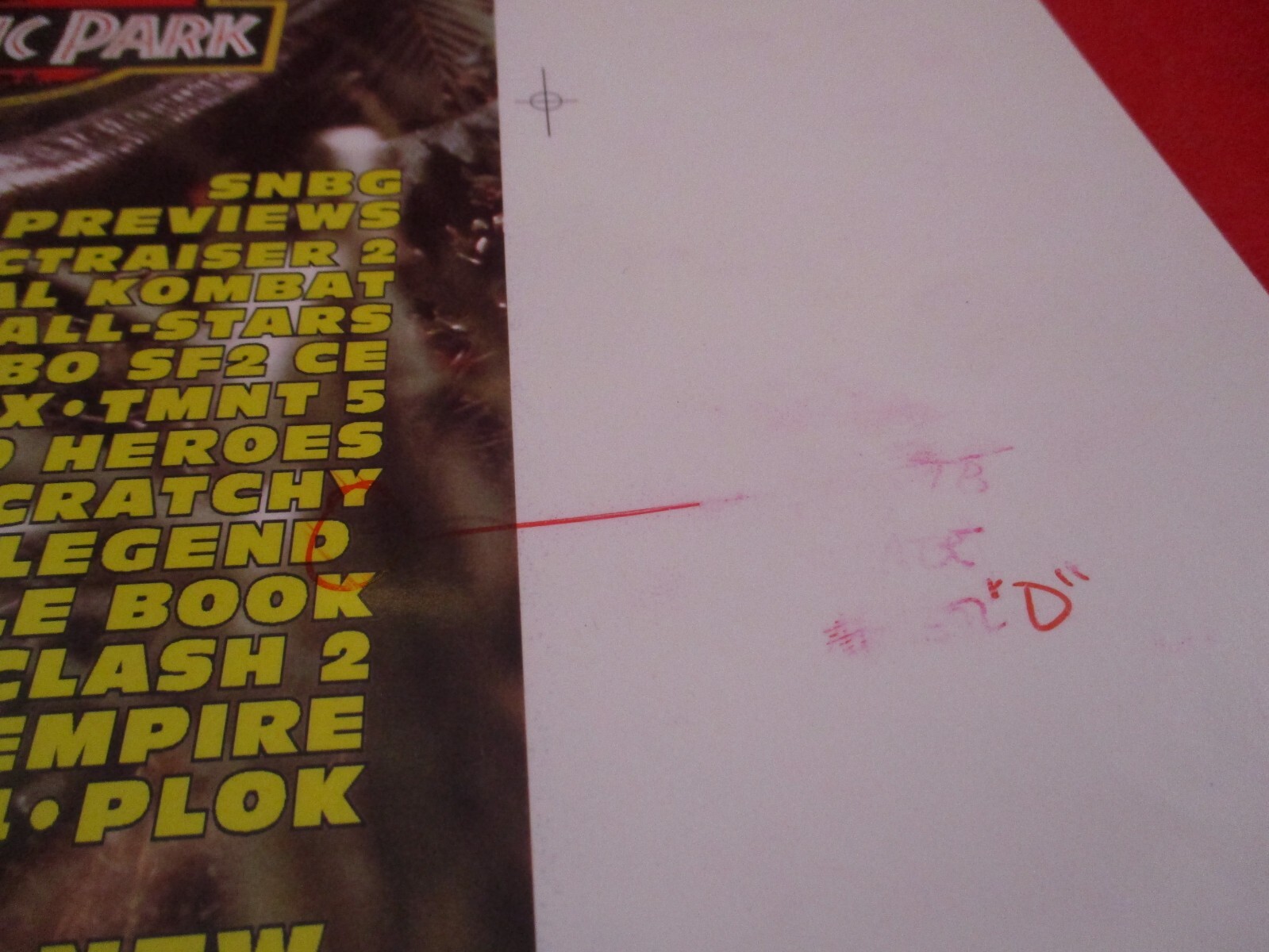 Super NES Buyer’s Guide Magazine Prototype Sheet Jurassic Park Nintendo SNES
