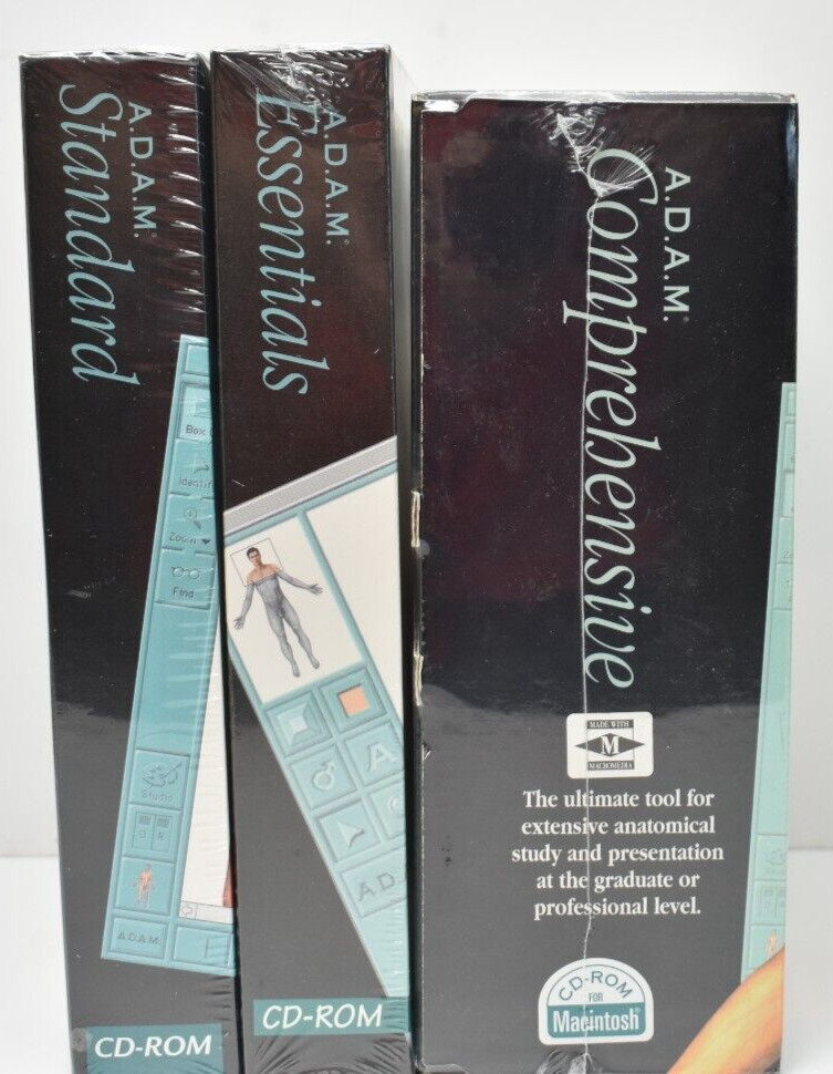 Lot 3 A.D.A.M. Medical Anatomy Software Pro Scholar Series Mac 1994 Cd-ROM New