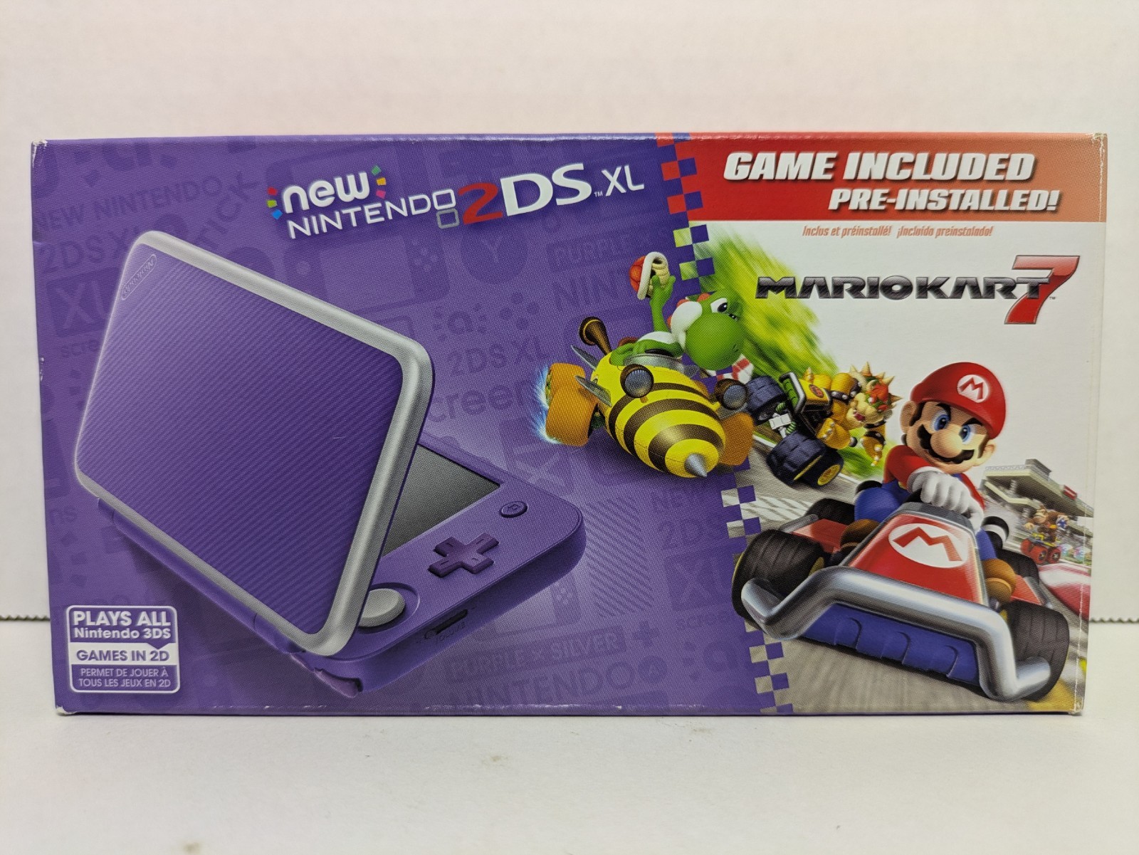New Nintendo 2DS XL Purple/Silver Mario Kart 7 Box And Cardboard Inserts Only