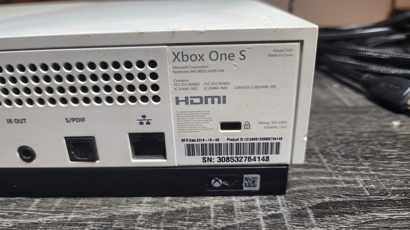 Microsoft Xbox One S 500GB 4K UHD White Console Model 1681 w/ HDMI/Power cable
