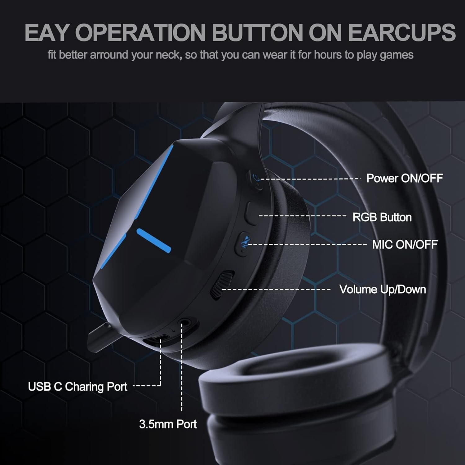 2.4G Wireless RGB Gaming Headset, Built-in Mic, PS5 PS4 PC Switch Xbox