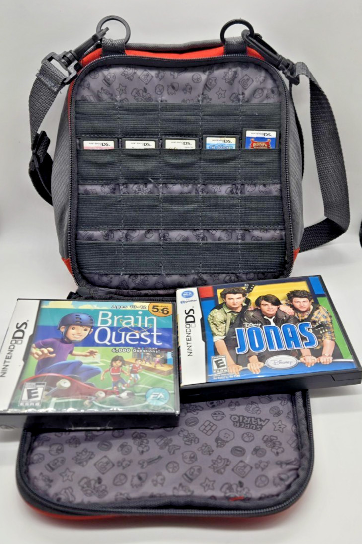 Nintendo DS 3DS Super Mario Power A Travel Case Carrying Bag with games