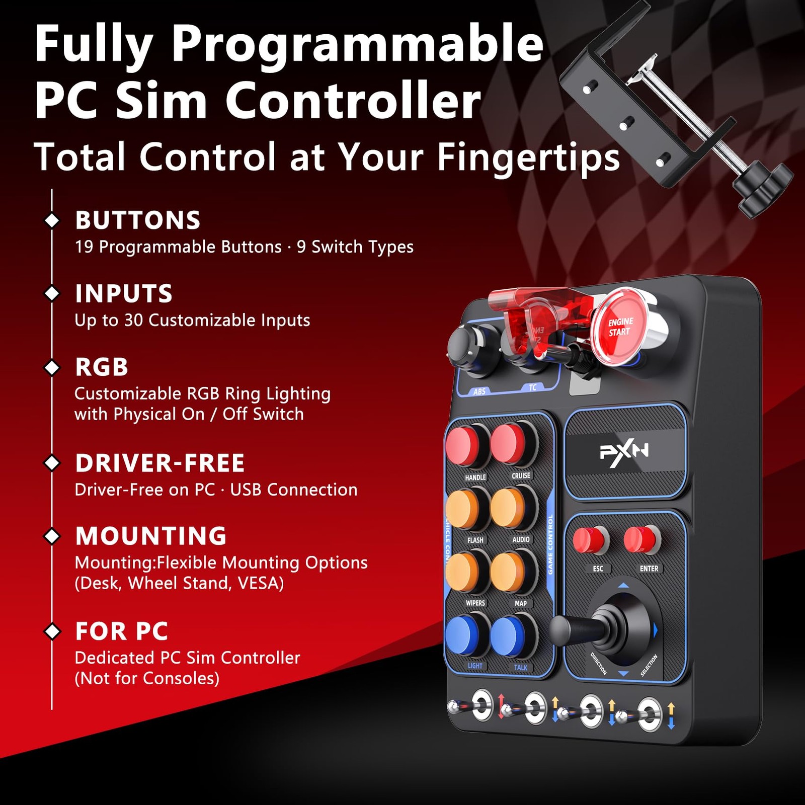 Sim Racing Button Box 19 Buttons RGB USB Control Panel PC CB1 VESA
