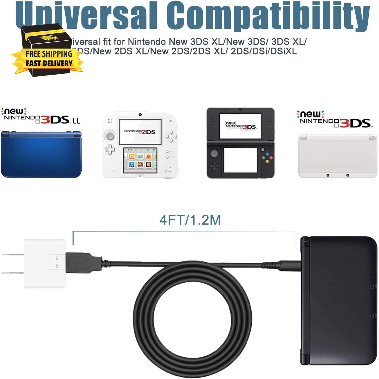 3DS USB Charger Cable, Power Charging Lead for Nintendo New 3DS Xl/New 3DS/ 3DS