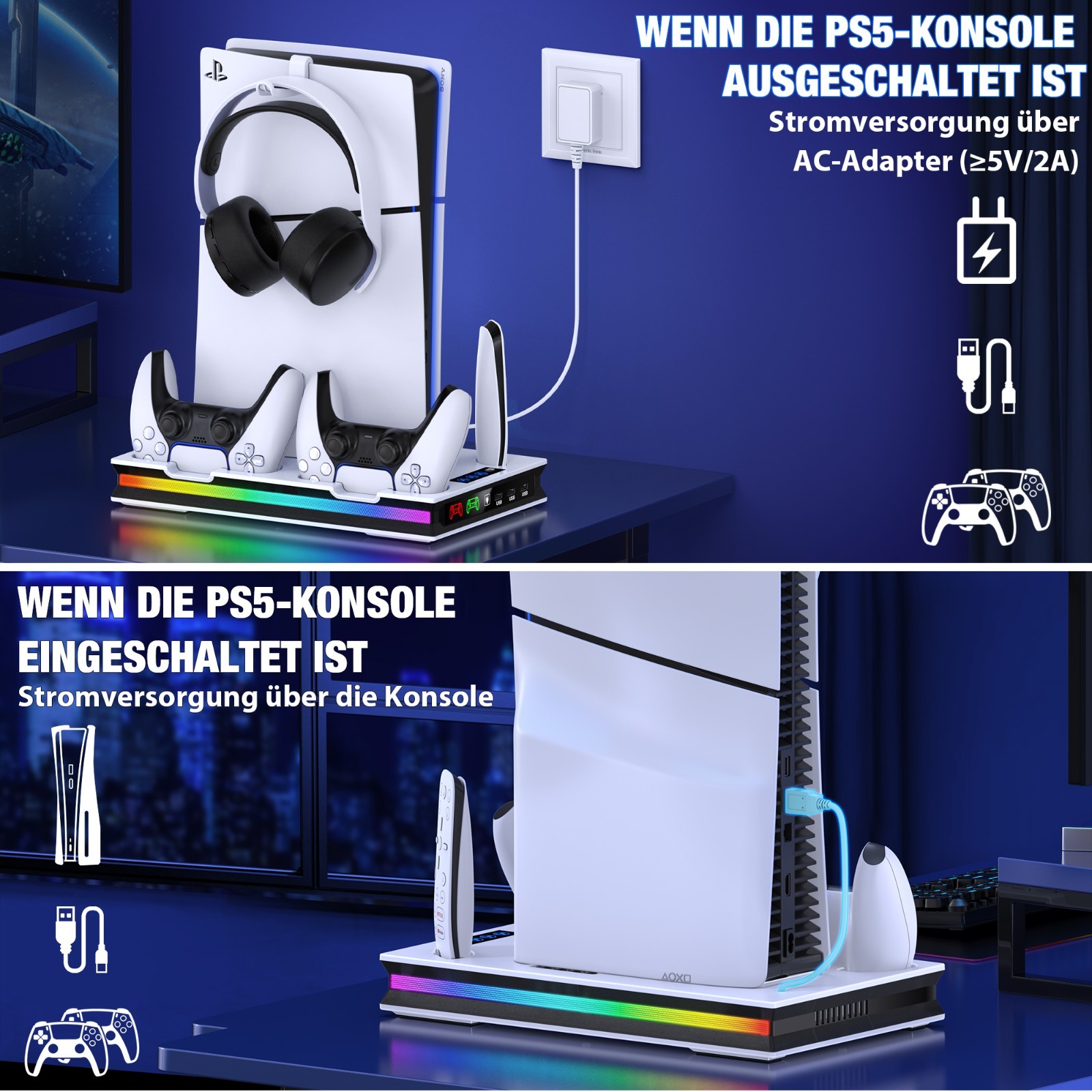 PS5 Slim Controller Charger Station Vertical Cooling Fan Stand For Playstation 5