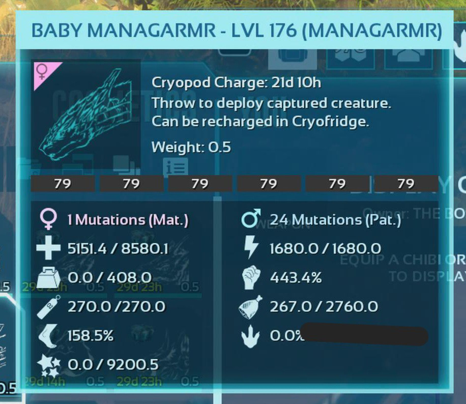 ARK ASA PVE OFFICIAL PAIR BABY MANAGARMR BLACK ID79 HIGH STATUS PC/XBOX/PS5