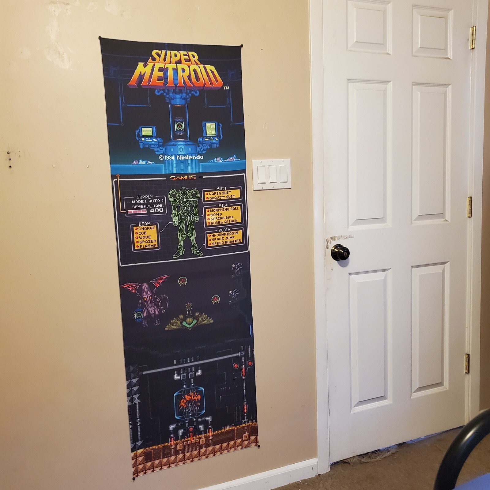 Super Metroid 5 x 1.5 foot tapestry banner wall flag Super Nintendo Samus
