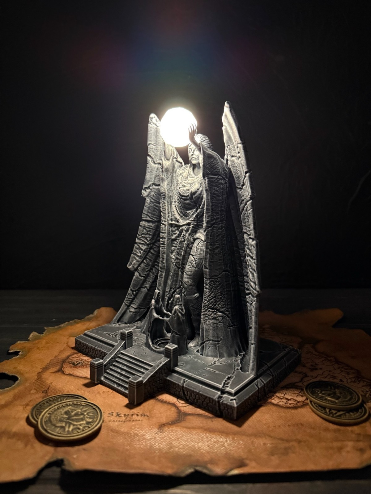 Statue of Meridia, LED Beacon of Dawn, Skyrim Inspired Glowing Figurine