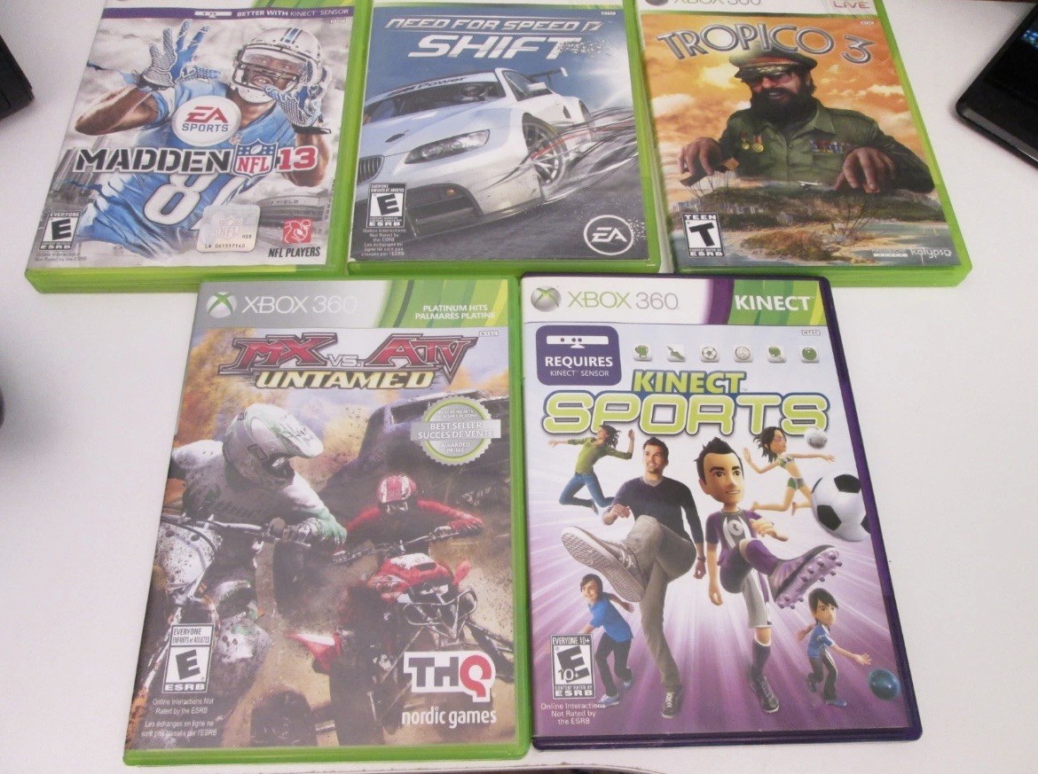 Xbox 360 E 250GB Console with Controller/Kinect/All cords/5 Games/Serviced/Nice!