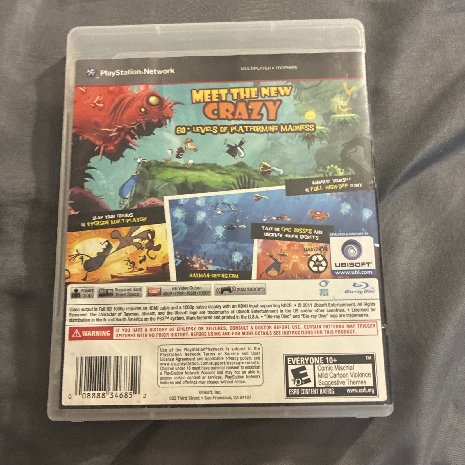 Rayman Origins Sony PlayStation 3 PS3 Game Disc Case Ubisoft E10+ NTSC-U/C
