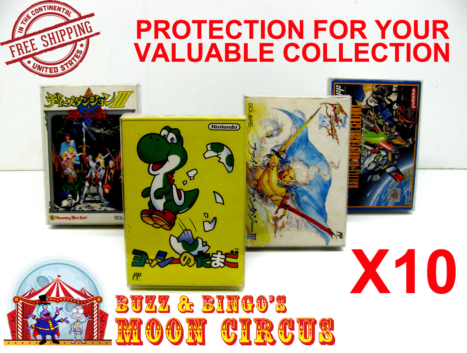 10X NINTENDO FAMICOM LARGE CIB GAME – CLEAR PLASTIC PROTECTIVE BOX – READ!