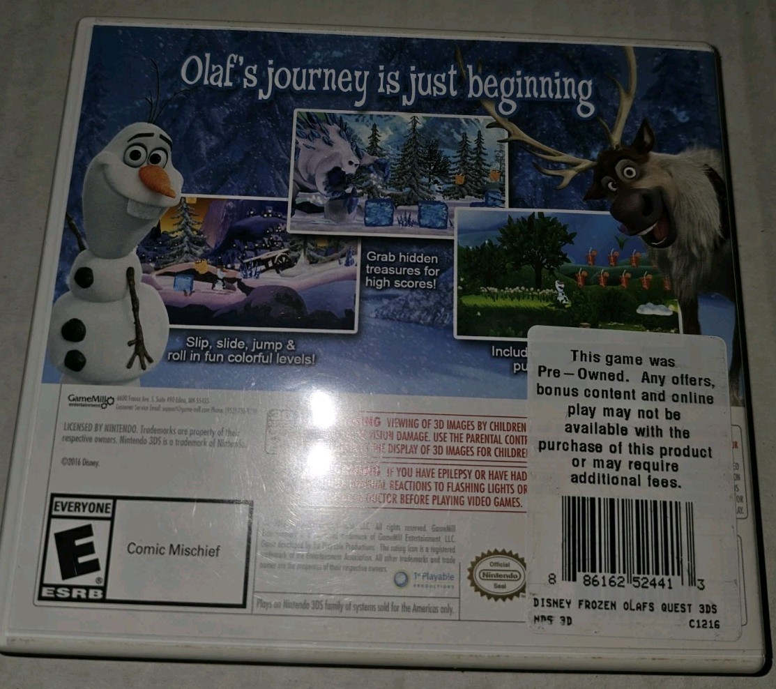 Frozen: Olaf’s Quest 3DS 2013 Nintendo Selects Edition Complete CIB w/ Manual