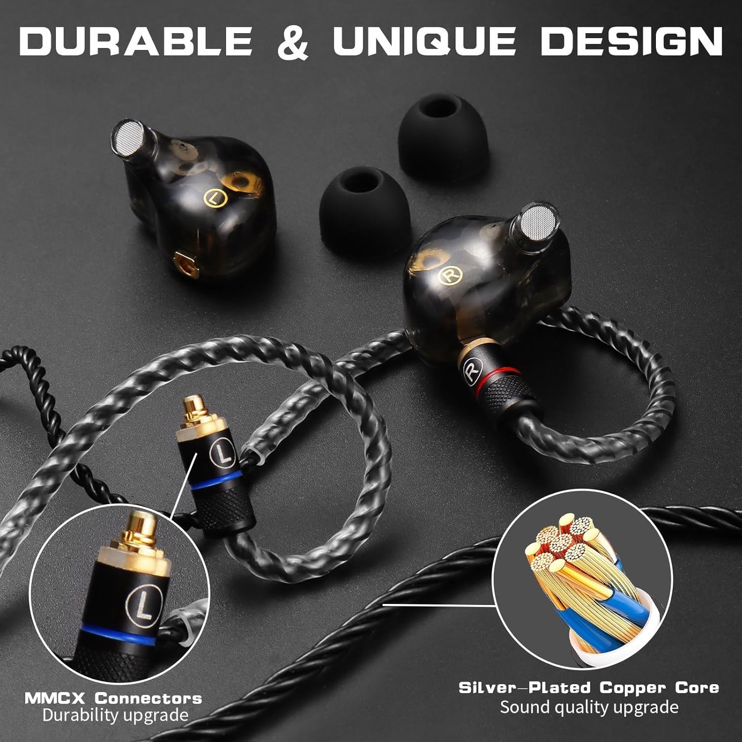Noise-Isolating In-Ear Monitors with Detachable MMCX and Silver-Plated Cable