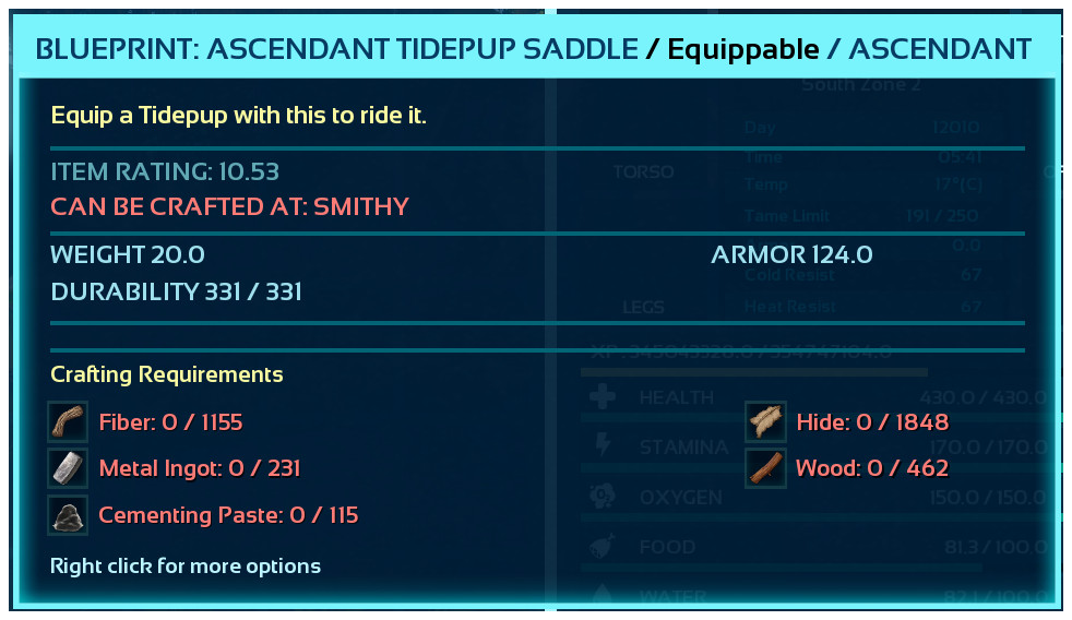 Ark Ascended PC/PS5/XBOX PVE BP ASCENDANT 124 Armor TIDEPUP SADDLE Blueprint