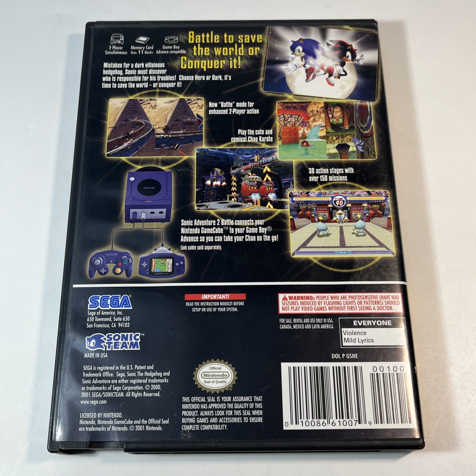 Sonic Adventure 2 Battle (Nintendo GameCube, 2004) CIB Complete w Manual