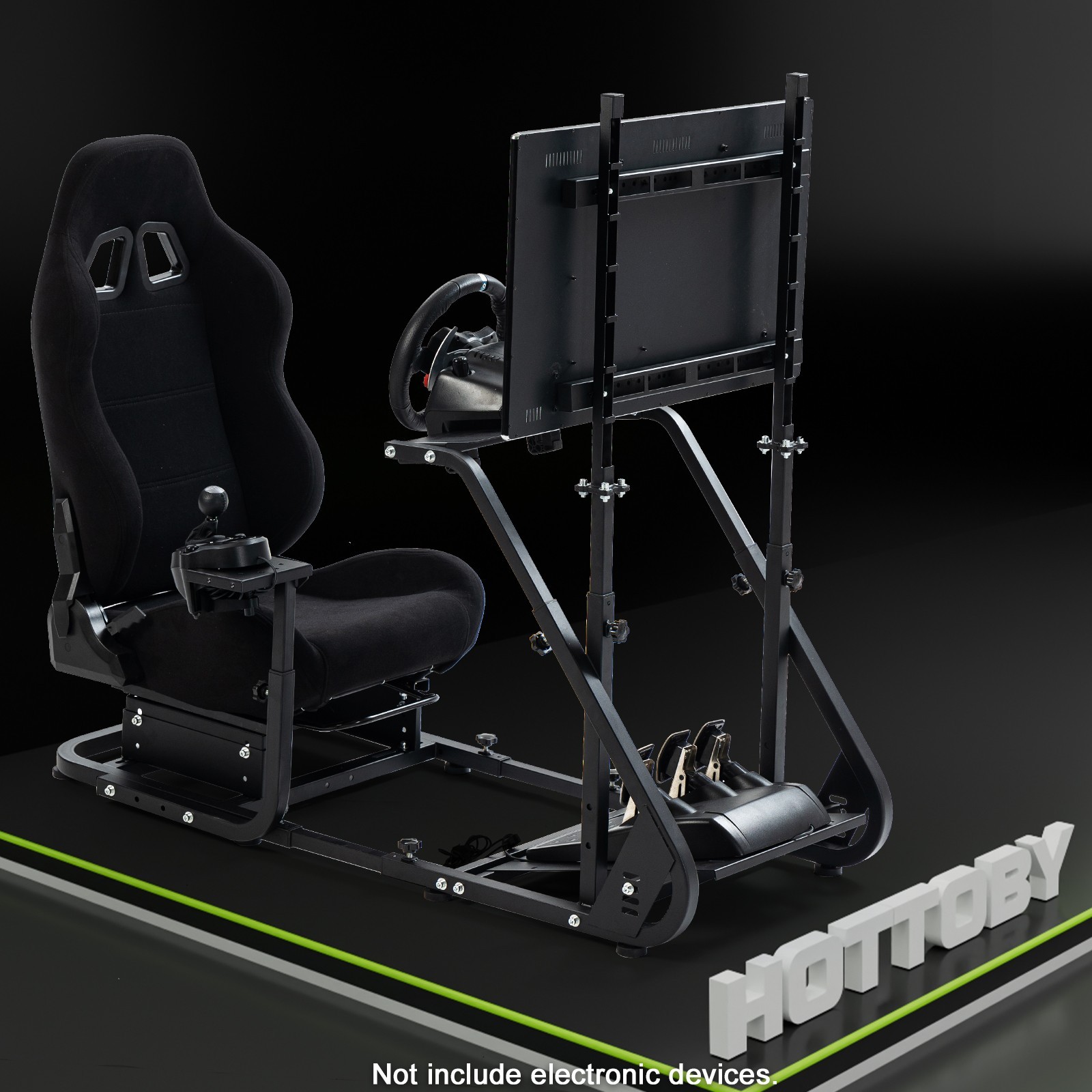 Hottoby Racing Simulator Cockpit With Black Seat & Monitor Stand Fits Logitech