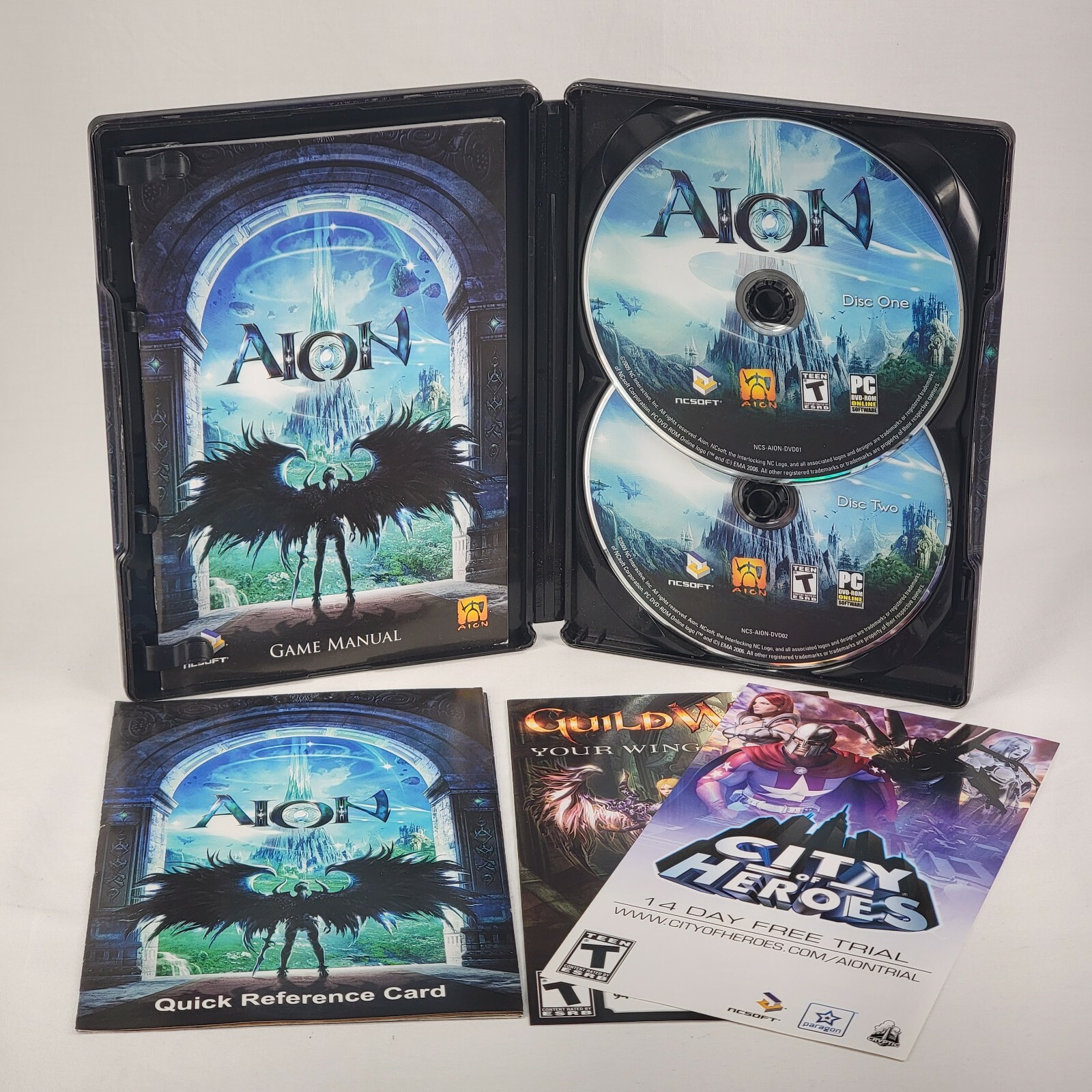 Aion PC DVD-ROM Game Steelbook Case CIB Complete Manual 2 Disc RPG Video Gaming