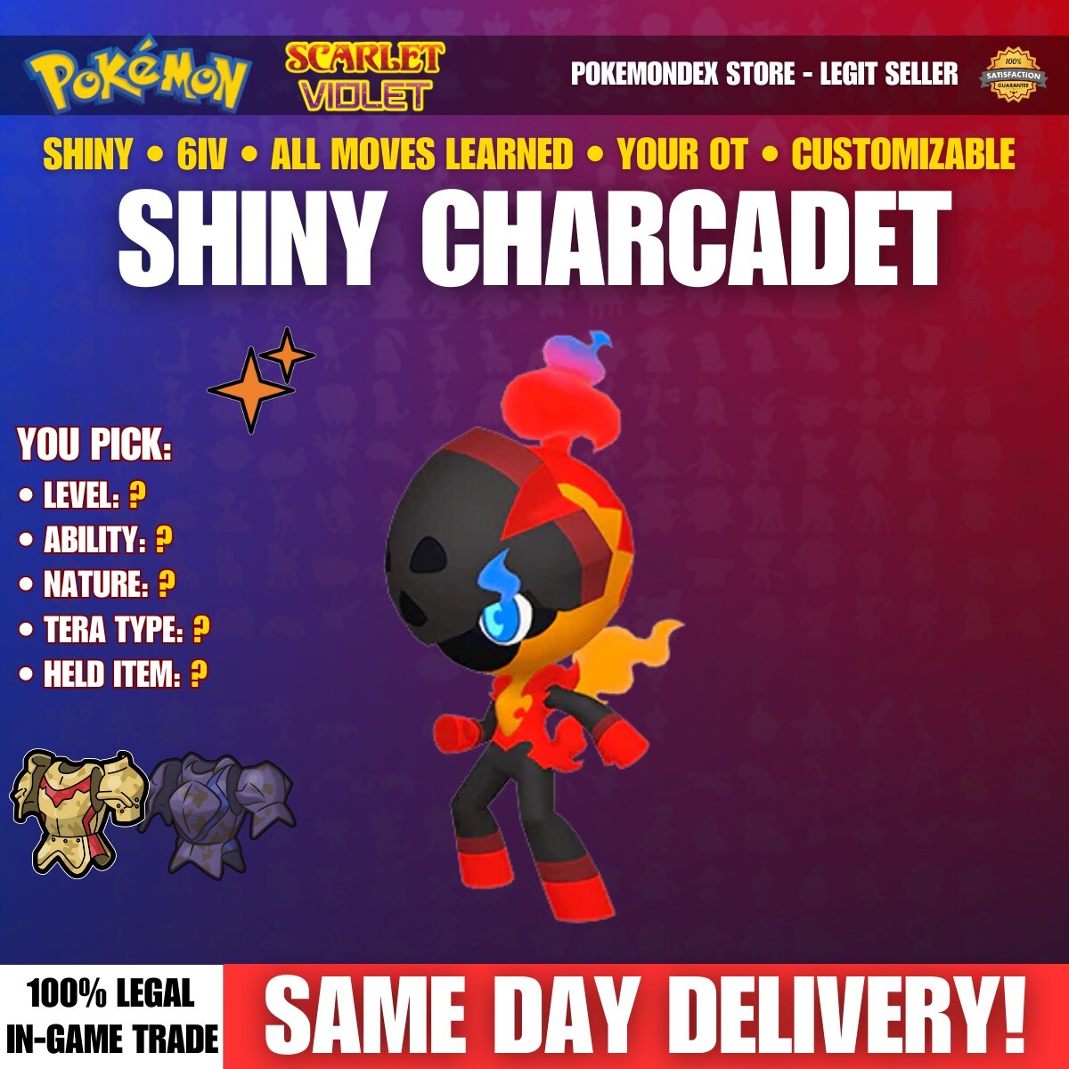 CHARCADET ⭐️ SHINY ⭐️ 6IV & Customizable✨ Pokemon Scarlet And Violet