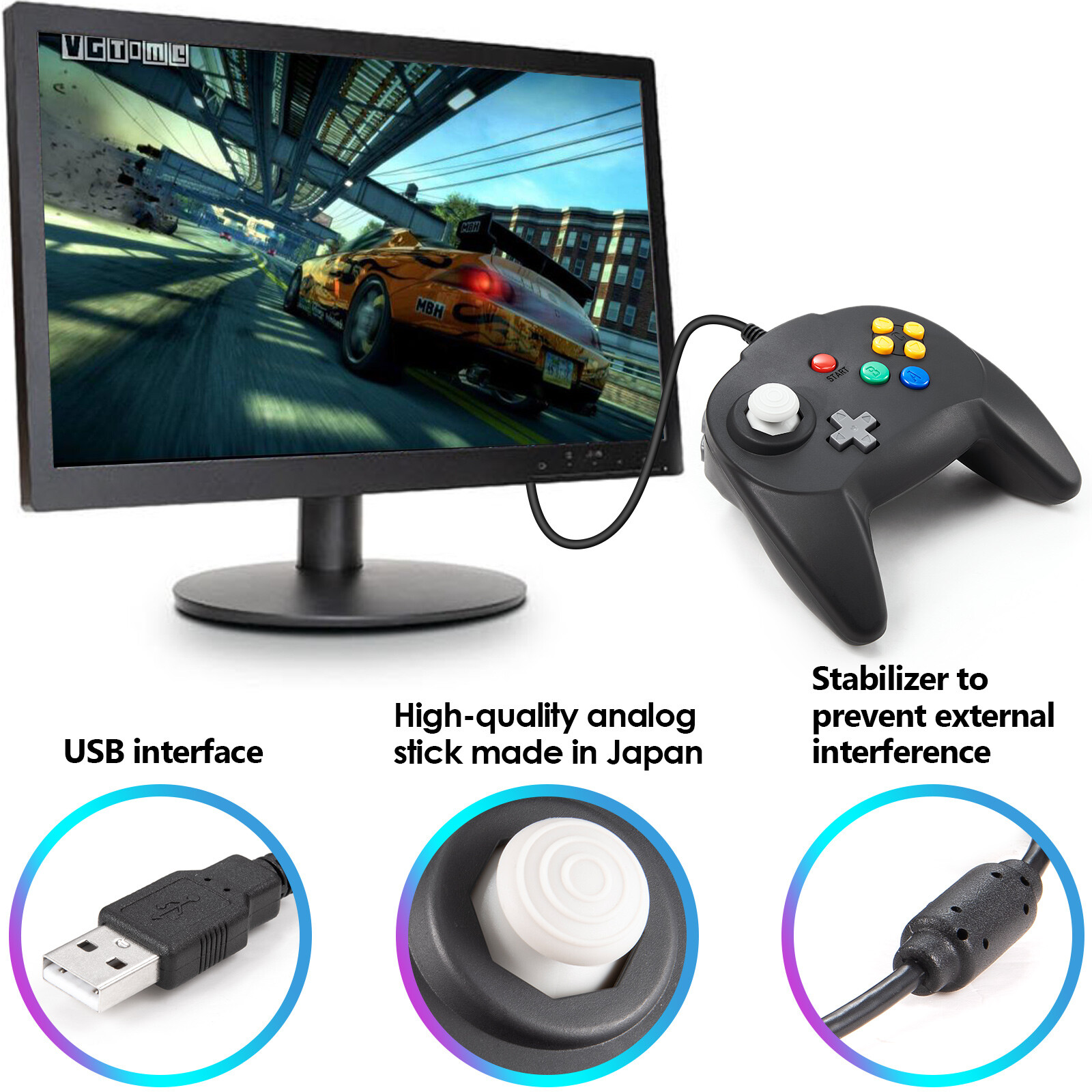 N64 Controller Joystick Gamepad USB Wired for PC & Mac & Raspberry Pi & Linux