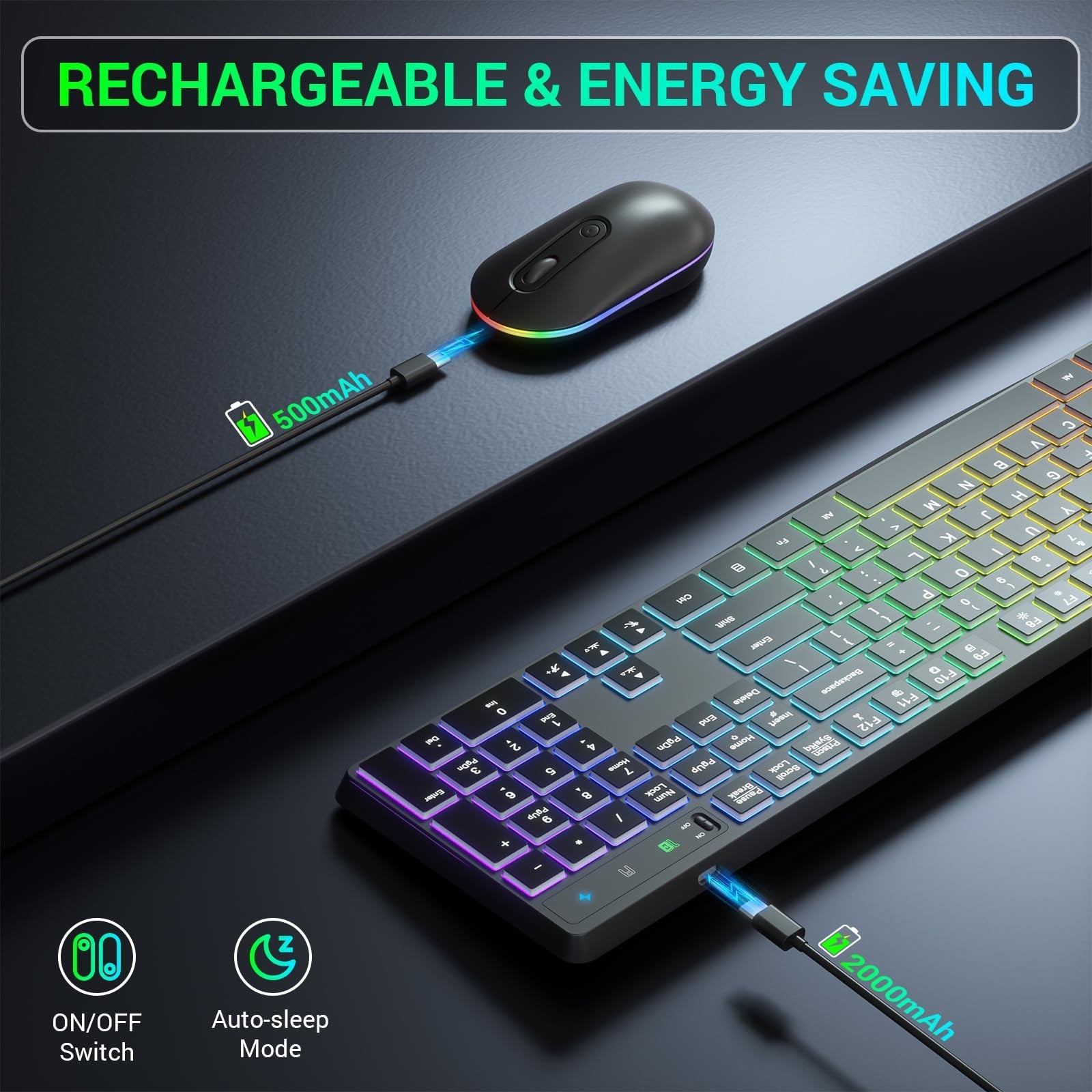 Wireless Keyboard and Mouse Combo, Lovaky 2.4G Full-Sized Ergonomic Keyboard …
