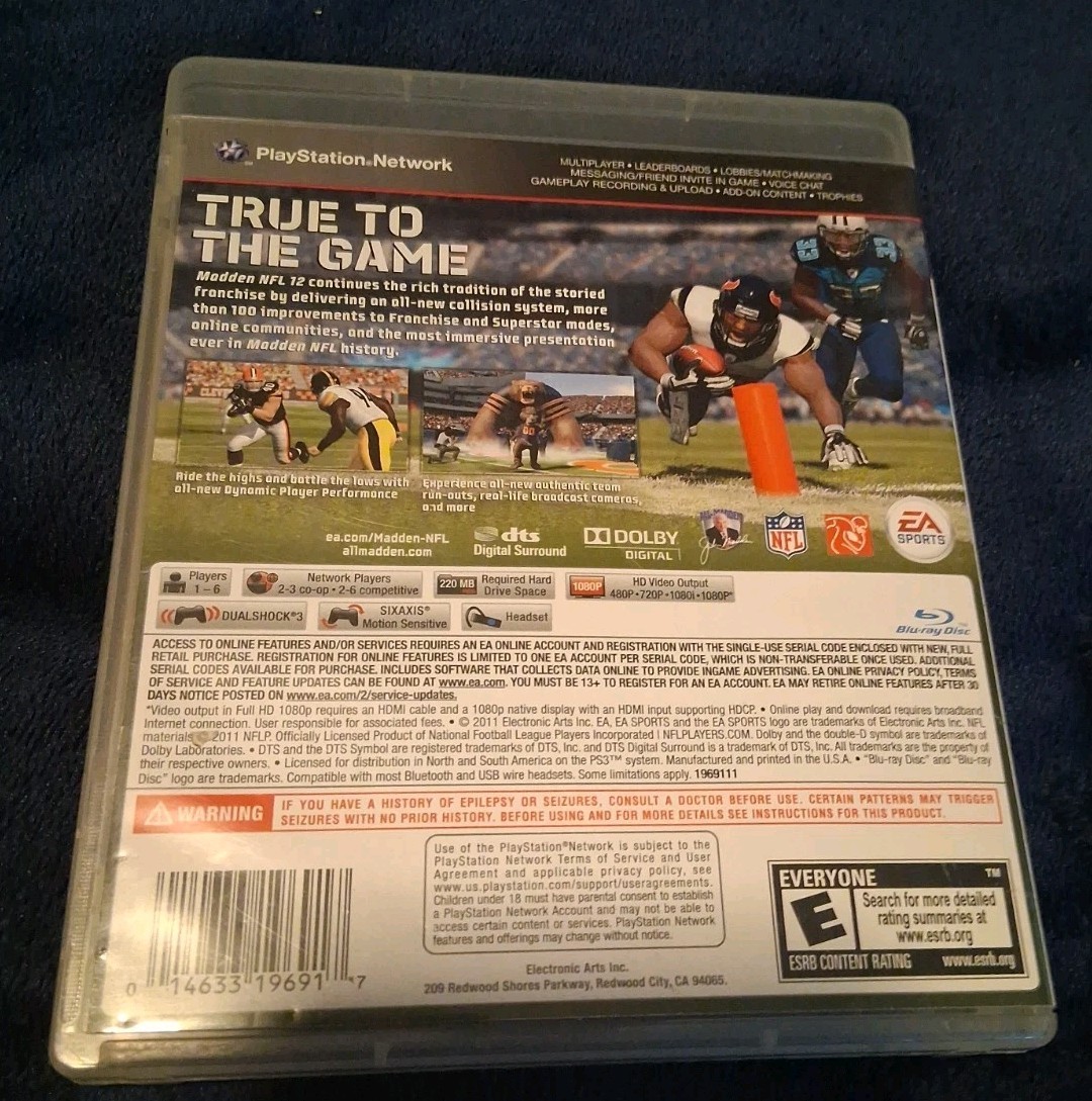MADDEN NFL 12 – PS3, SONY PLAYSTATION 3 – Hall of Fame Edition, NO MANUAL