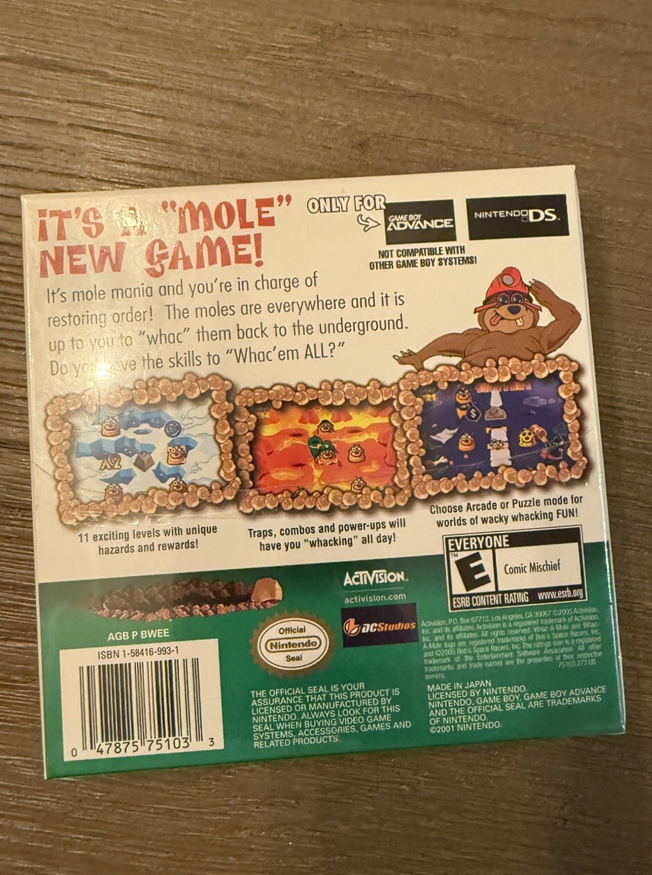 Whac A Mole GBA New Factory Sealed US Version Game Boy Advance Activision