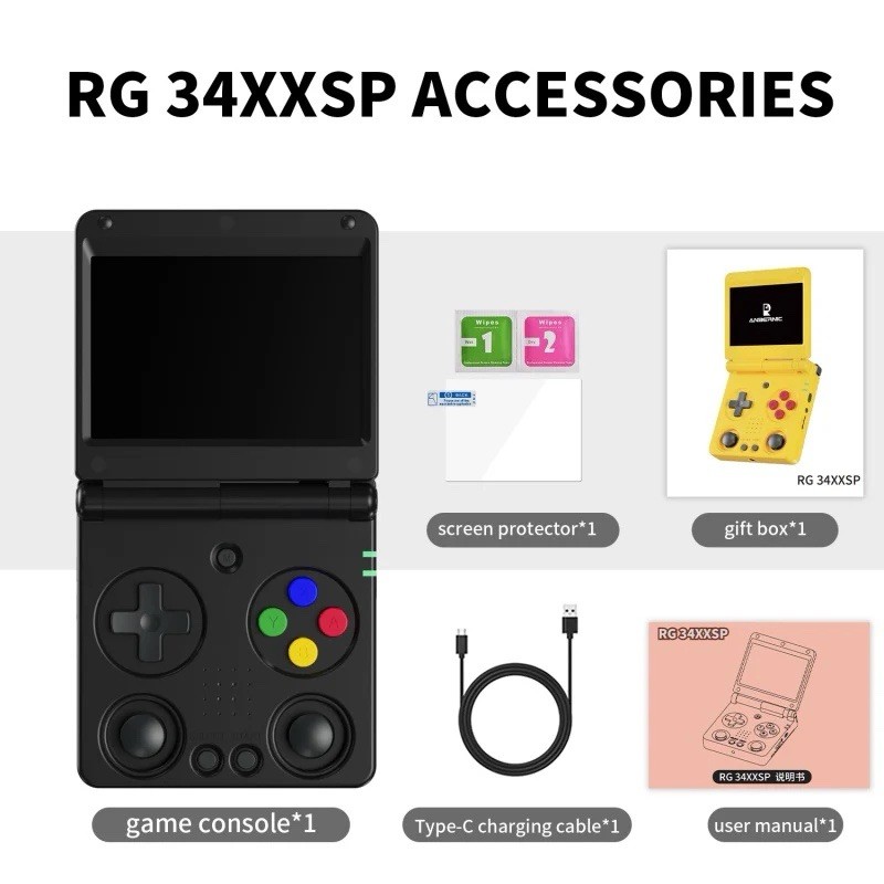 ANBERNIC RG 34XXSP Handheld Game Console H700 3300mAH 64GB – Black